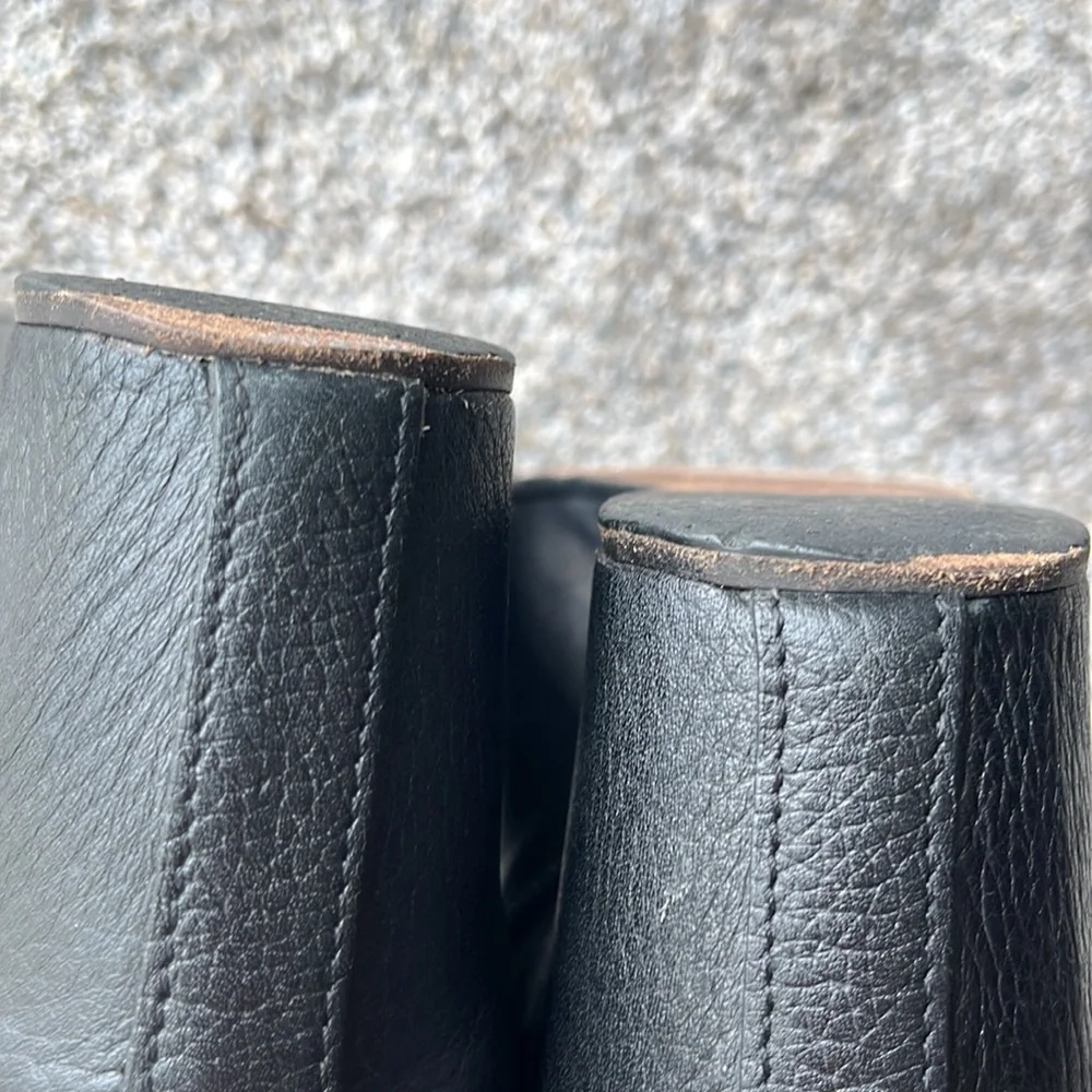 VINCE Michela size 9 black leather hidden wedge 2.5” heel 9.5” tall boots ITALY